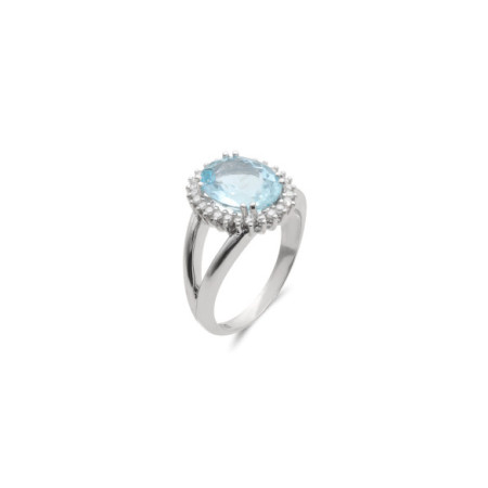Anillo Oro Blanco, Aguamarina Y Diamantes. Género: Mujer. Material: Oro blanco. Piedras: Diamantes,Aguamarinas