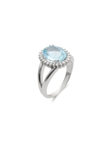 Anillo Oro Blanco, Aguamarina Y Diamantes