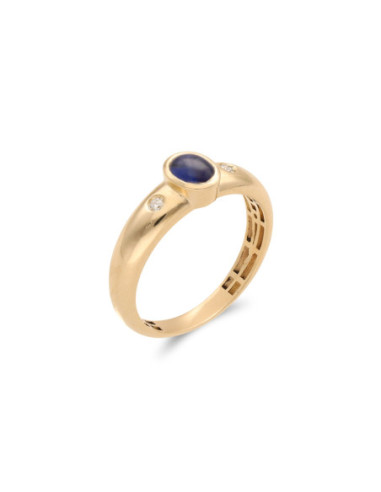 Anillo Oro Amarillo, Zafiro Y Diamantes