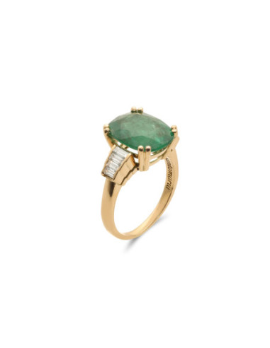 Anillo Oro Amarillo, Esmeralda Y Diamantes