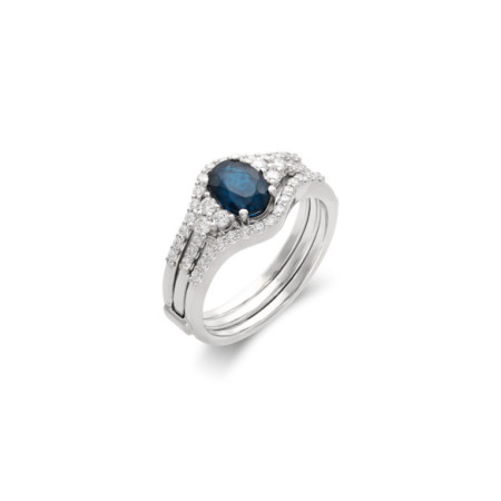 Anillo Oro Blanco, Zafiro Y Diamantes. Género: Mujer. Material: Oro blanco. Piedras: Zafiros,Diamantes
