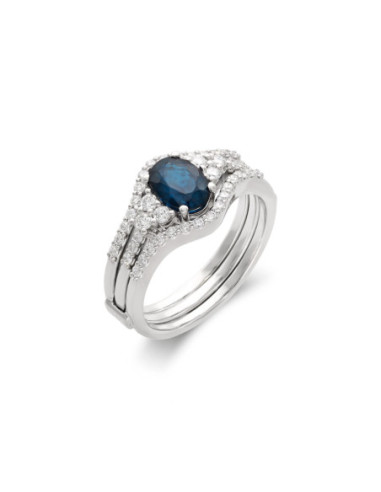 Anillo Oro Blanco, Zafiro Y Diamantes