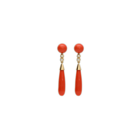 Pendientes Oro Amarillo, Diamantes Y Coral. Género: Mujer. Material: Oro amarillo. Piedras: Diamantes,Coral