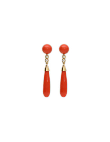 Pendientes Oro Amarillo, Diamantes Y Coral