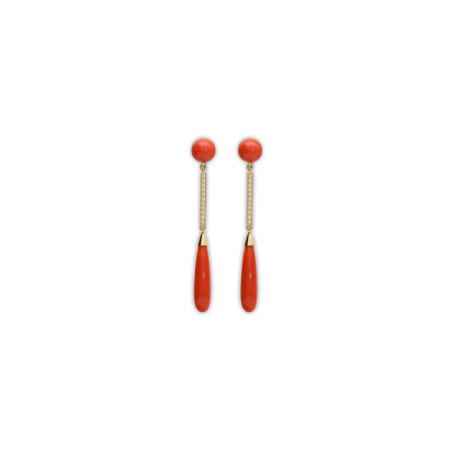 Pendientes Oro Amarillo, Diamantes Y Coral. Género: Mujer. Material: Oro amarillo. Piedras: Diamantes,Coral