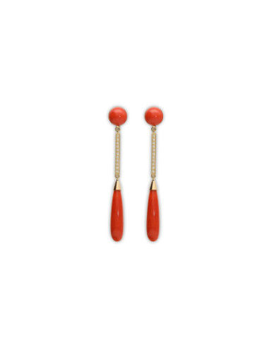 Pendientes Oro Amarillo, Diamantes Y Coral