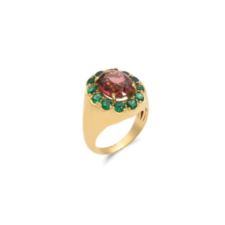 Anillo Oro Amarillo, Turmalina Y Esmeraldas. Género: Mujer. Material: Oro amarillo. Piedras: Esmeraldas,Turmalinas
