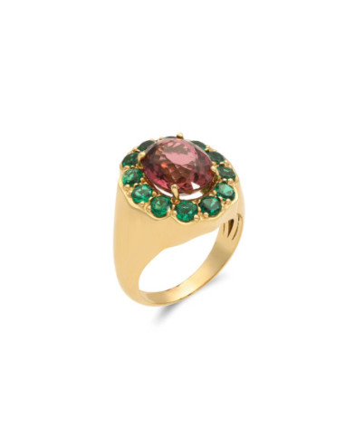 Anillo Oro Amarillo, Turmalina Y Esmeraldas