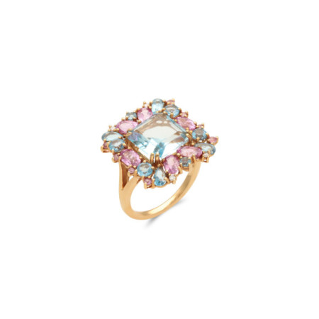 Anillo Oro Amarillo, Topacios, Zafiros Y Diamantes. Género: Mujer. Material: Oro amarillo. Piedras: Diamantes,Zafiros,Topacio azul