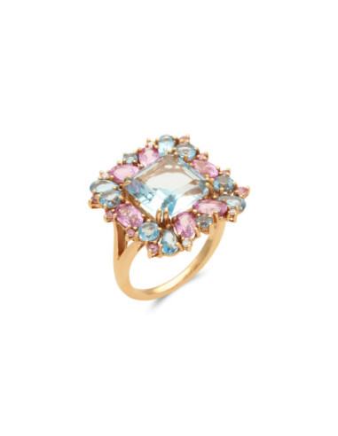 Anillo Oro Amarillo, Topacios, Zafiros Y Diamantes