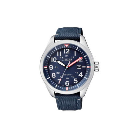 Reloj Citizen AW5000-16L. Género: Hombre. Material: Acero. Tamaño: De 39mm a 42mm. Correa: Nato. Color esfera: Azul. Estilo: Casual. Movimiento: Eco Drive. Características técnicas: Hora y segundero,Calendario,Reserva de marcha