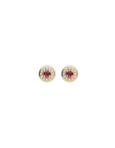Pendientes Oro Amarillo, Rubí Y Diamantes
