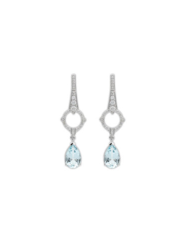 Pendientes Oro Blanco, Aguamarina Y Diamantes