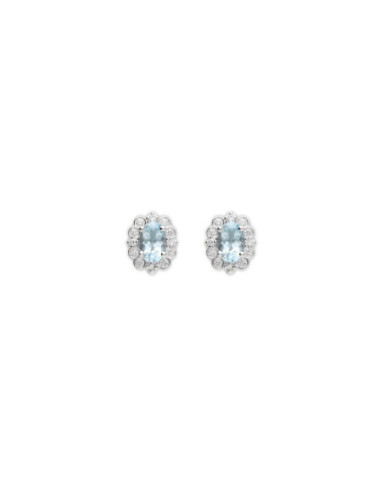 Pendientes Oro Blanco, Aguamarina Y Diamantes