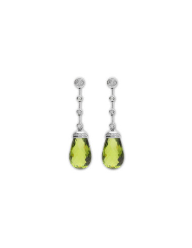 Pendientes Oro Blanco, Peridoto Y Diamantes