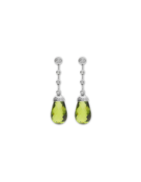Pendientes Oro Blanco, Peridoto Y Diamantes