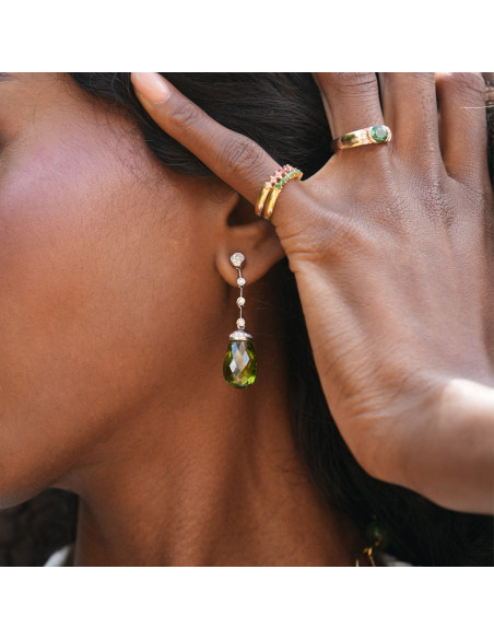 Pendientes Oro Blanco, Peridoto Y Diamantes