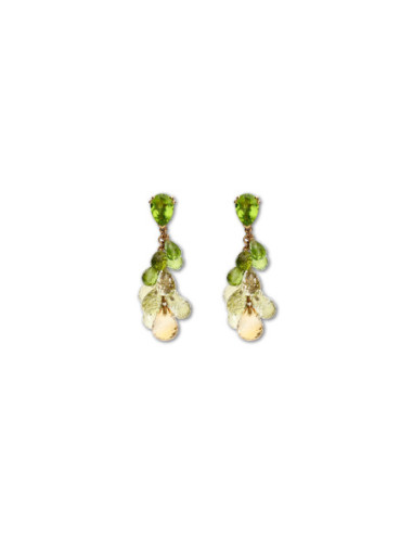 Pendientes Oro Amarillo, Peridotos Y Cuarzo Lemon
