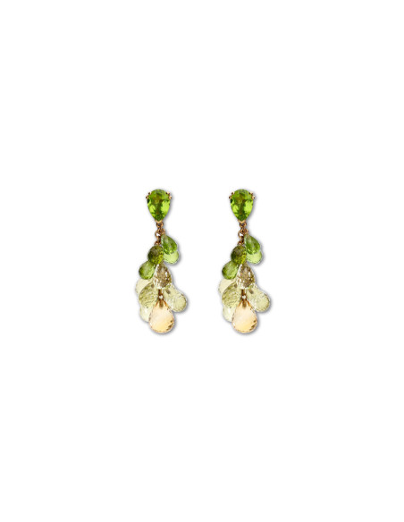 Pendientes Oro Amarillo, Peridotos Y Cuarzo Lemon