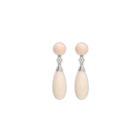 Pendientes Oro Blanco, Diamantes Y Coral. Género: Mujer. Material: Oro blanco. Piedras: Diamantes,Coral