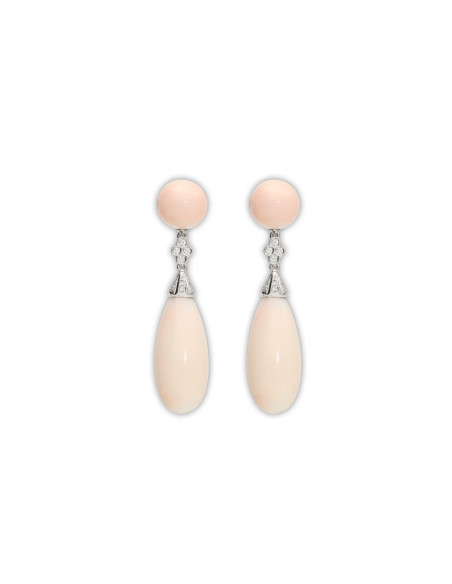 Pendientes Oro Blanco, Diamantes Y Coral