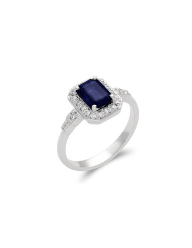 Anillo Oro Blanco, Zafiro Y Diamantes