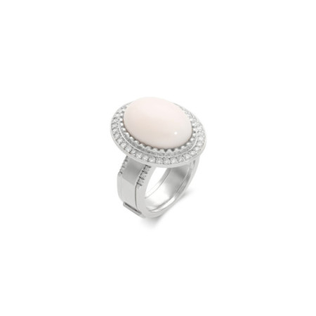 Anillo Oro Blanco, Coral Y Diamantes. Género: Mujer. Material: Oro blanco. Piedras: Diamantes,Coral