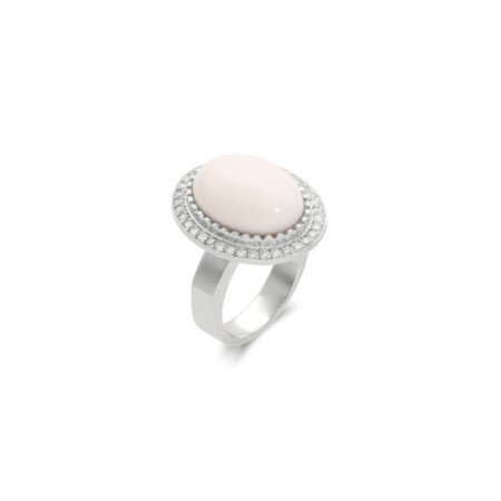 Anillo Oro Blanco, Coral Y Diamantes. Género: Mujer. Material: Oro blanco. Piedras: Diamantes,Coral