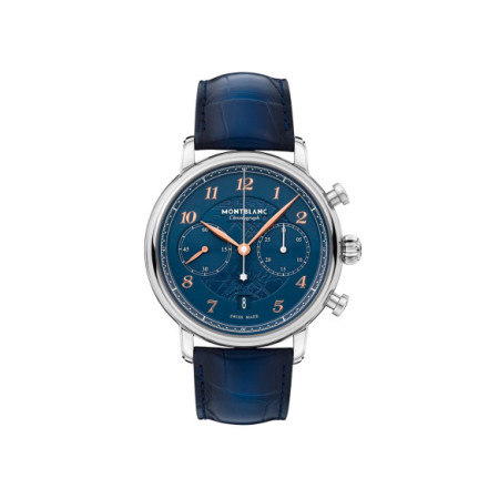 Reloj Montblanc Star Legacy Chronograph 129626 Edición Limitada. Género: Hombre. Material: Acero. Tamaño: De 39mm a 42mm. Correa: Piel. Color esfera: Azul. Estilo: Casual. Movimiento: Automático. Características técnicas: Hora y segundero