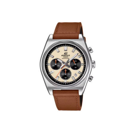 Reloj Casio Edifice EFB-730L-7AVUEF. Género: Hombre. Material: Acero. Tamaño: De 39mm a 42mm. Correa: Piel. Color esfera: Beige. Estilo: Clásico,Deportivo. Movimiento: Cuarzo. Características técnicas: Calendario,Cronógrafo,Hora y segundero