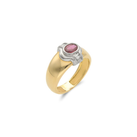 Anillo Oro Amarillo-Blanco, Rubí Y Diamantes. Género: Mujer. Material: Oro amarillo,Oro blanco. Piedras: Diamantes,Rubies