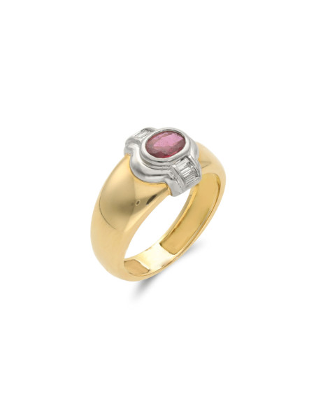 Anillo Oro Amarillo-Blanco, Rubí Y Diamantes
