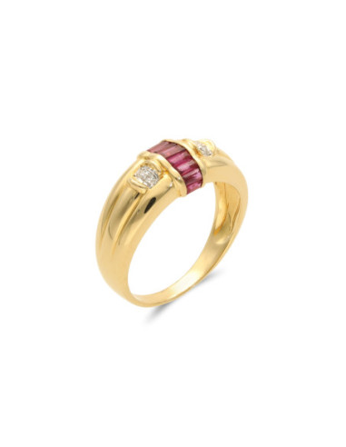 Anillo Oro Amarillo, Rubíes Y Diamantes