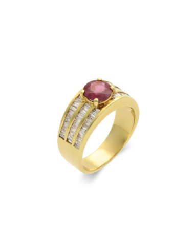 Anillo Oro Amarillo, Rubí Y Diamantes