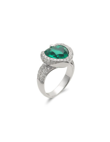 Anillo Oro Blanco, Esmeralda Y Diamantes