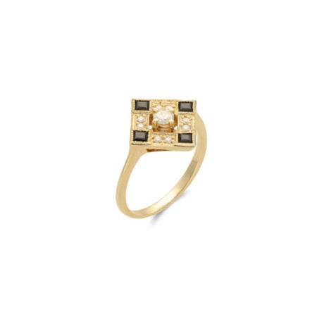 Anillo Oro Amarillo, Diamantes Y Ónix. Género: Mujer. Material: Oro amarillo. Piedras: Diamantes,Onix