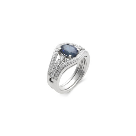 Anillo Oro Blanco, Zafiro Y Diamantes. Género: Mujer. Material: Oro blanco. Piedras: Diamantes,Zafiros