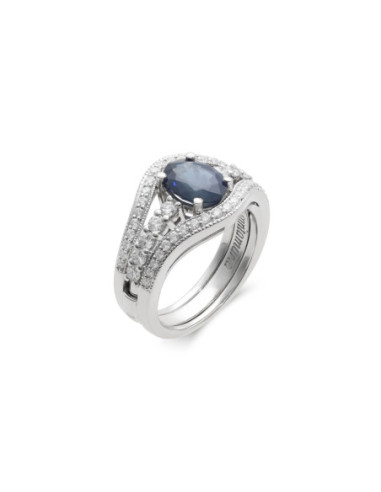 Anillo Oro Blanco, Zafiro Y Diamantes