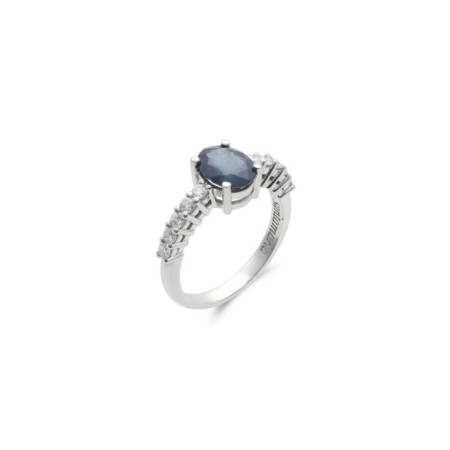 Anillo Oro Blanco, Zafiro Y Diamantes. Género: Mujer. Material: Oro blanco. Piedras: Diamantes,Zafiros