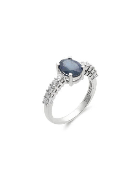 Anillo Oro Blanco, Zafiro Y Diamantes