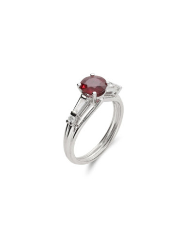 Anillo Oro Blanco, Rubí Y Diamantes