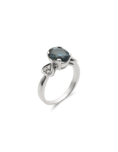 Anillo Oro Blanco, Topacio Y Diamantes
