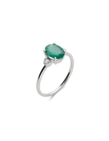 Anillo Oro Blanco, Esmeralda Y Diamantes
