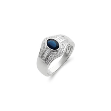 Anillo Oro Blanco, Zafiro Y Diamantes. Género: Mujer. Material: Oro blanco. Piedras: Diamantes,Zafiros