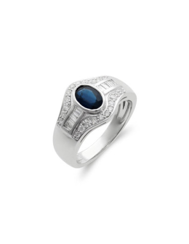 Anillo Oro Blanco, Zafiro Y Diamantes