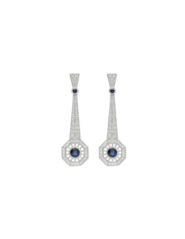 Pendientes Oro Blanco, Zafiros Y Diamantes