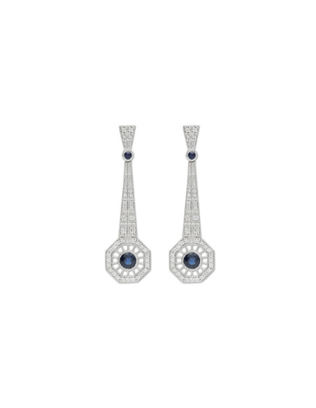 Pendientes Oro Blanco, Zafiros Y Diamantes