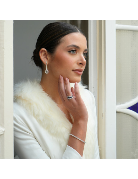 Pendientes Oro Blanco, Zafiros Y Diamantes