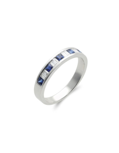 Anillo Oro Blanco, Zafiro Y Diamantes