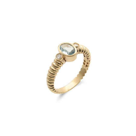 Anillo Oro Amarillo, Aguamarina Y Diamantes. Género: Mujer. Material: Oro amarillo. Piedras: Diamantes,Aguamarinas